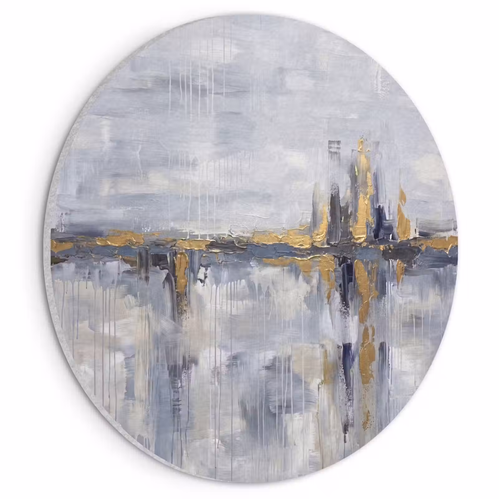 Akoestisch schilderij rond - Abstract - Structuur - Goud - Grijs - Modern — 1