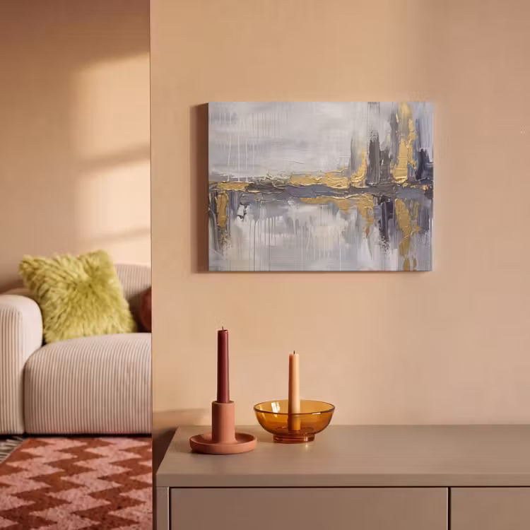 Akoestisch schilderij - Abstract - Structuur - Goud - Grijs - Modern — 2