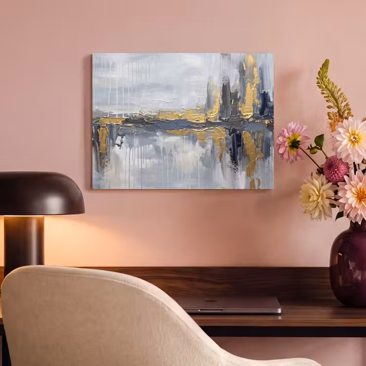 Akoestisch schilderij - Abstract - Structuur - Goud - Grijs - Modern — 4