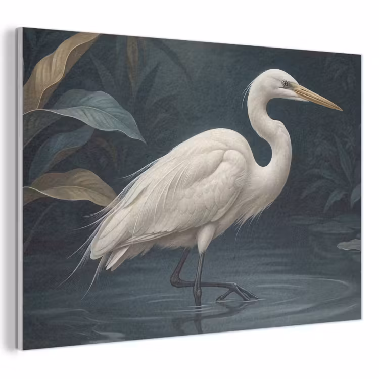Akoestisch schilderij - Reiger - Water - Natuur - Modern - Wit — 1