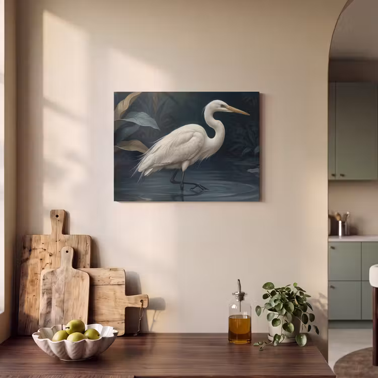 Akoestisch schilderij - Reiger - Water - Natuur - Modern - Wit — 3