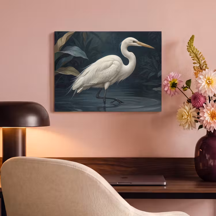 Akoestisch schilderij - Reiger - Water - Natuur - Modern - Wit — 4