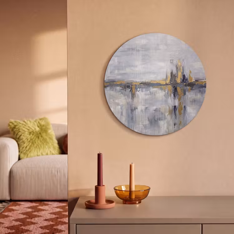 Akoestisch schilderij rond - Abstract - Structuur - Goud - Grijs - Modern — 3