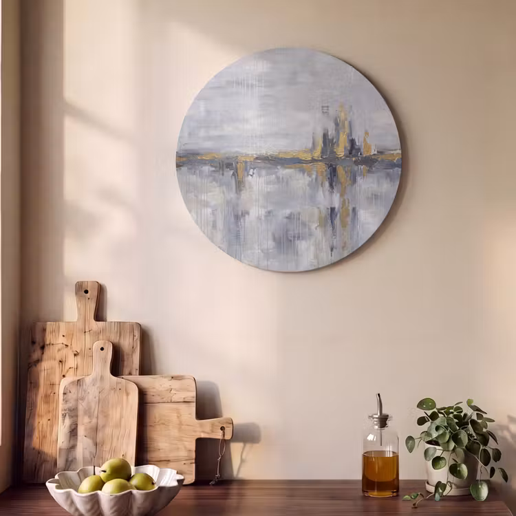 Akoestisch schilderij rond - Abstract - Structuur - Goud - Grijs - Modern — 4