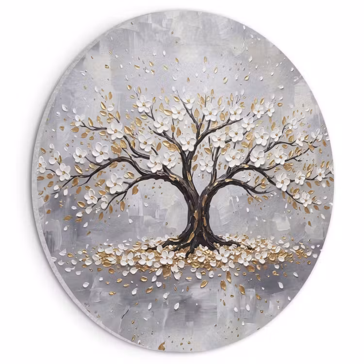 Akoestisch schilderij rond - Boom - Bloemen - Natuur - Abstract - Wit — 1