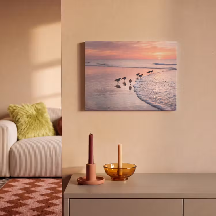 Akoestisch schilderij - Meeuwen - Strand - Zee - Roze — 2