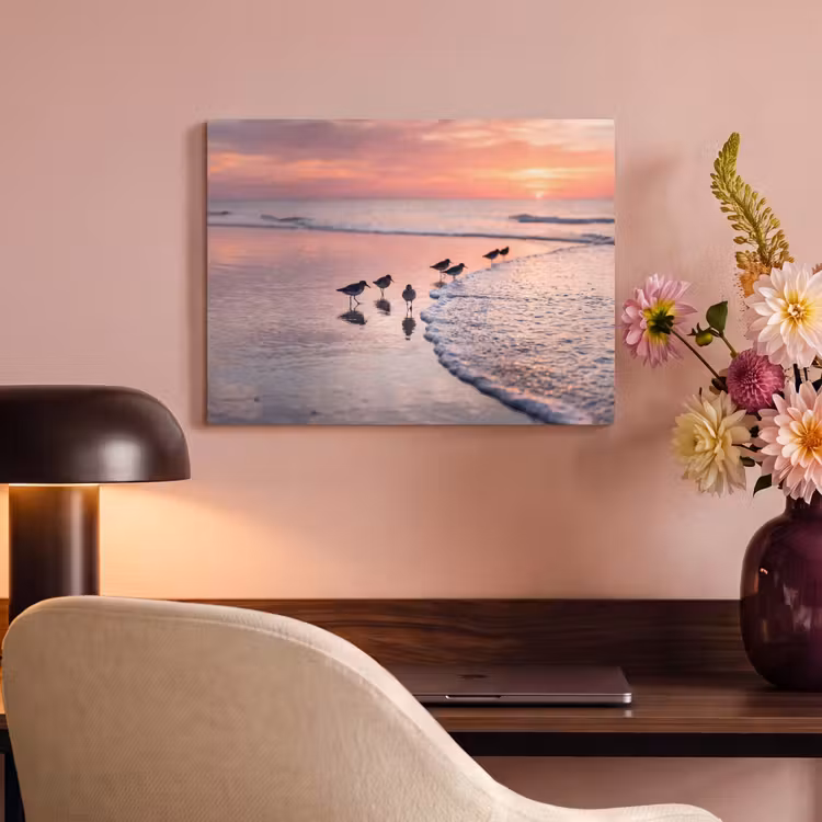 Akoestisch schilderij - Meeuwen - Strand - Zee - Roze — 4