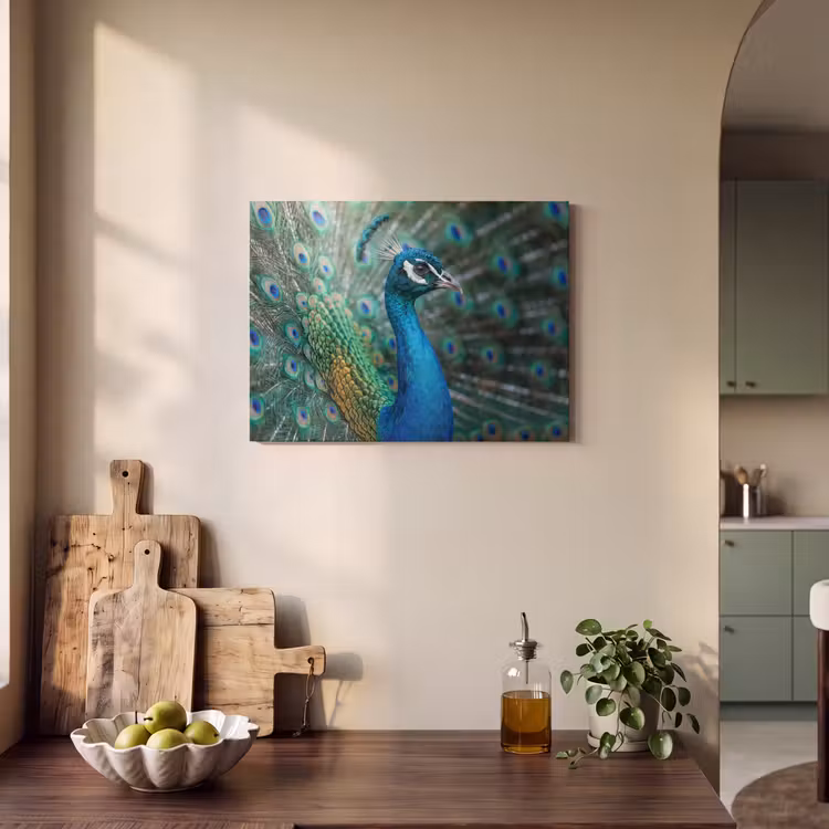 Akoestisch schilderij - Pauw - Veren - Blauw — 3