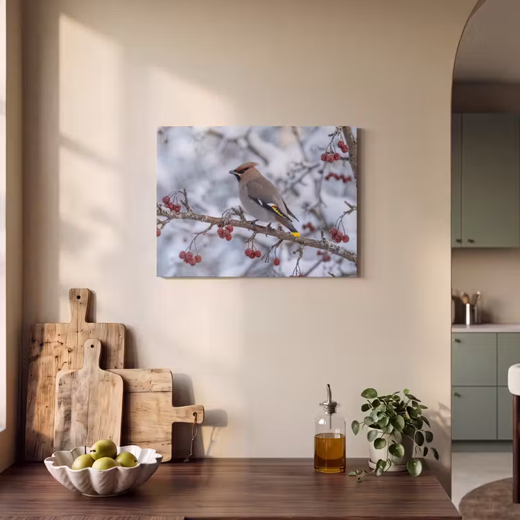 Akoestisch schilderij - Pestvogel - Bessen - Winter - Natuur — 3