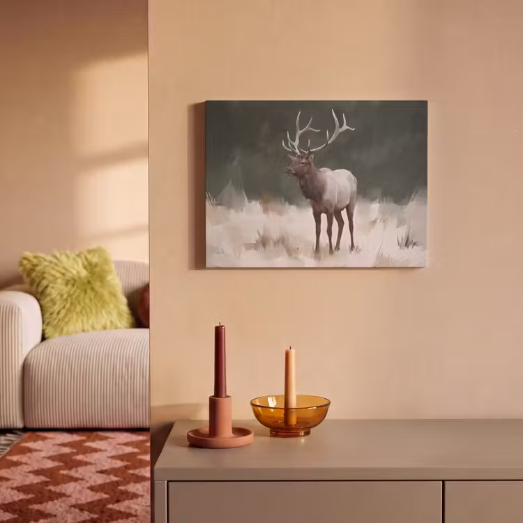 Akoestisch schilderij - Edelhert - Gewei - Schildering - Rustiek — 2