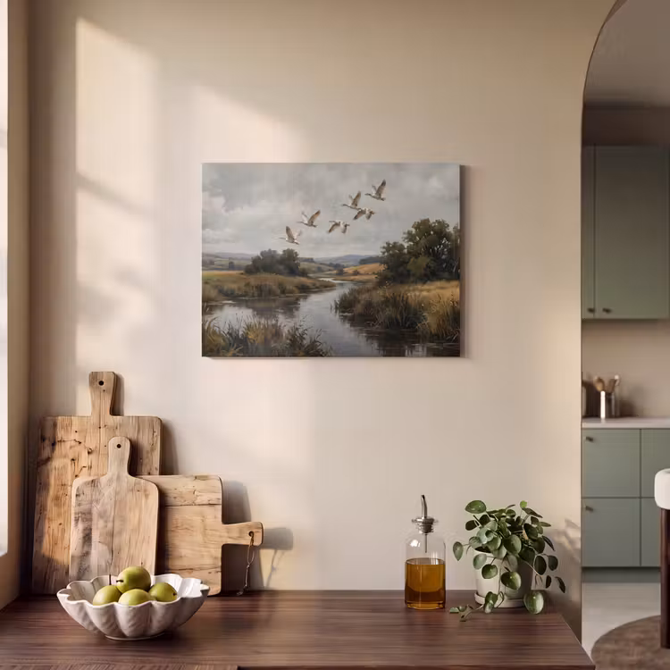 Akoestisch schilderij - Eenden - Rivier - Landschap - Vlucht - Nostalgisch — 3