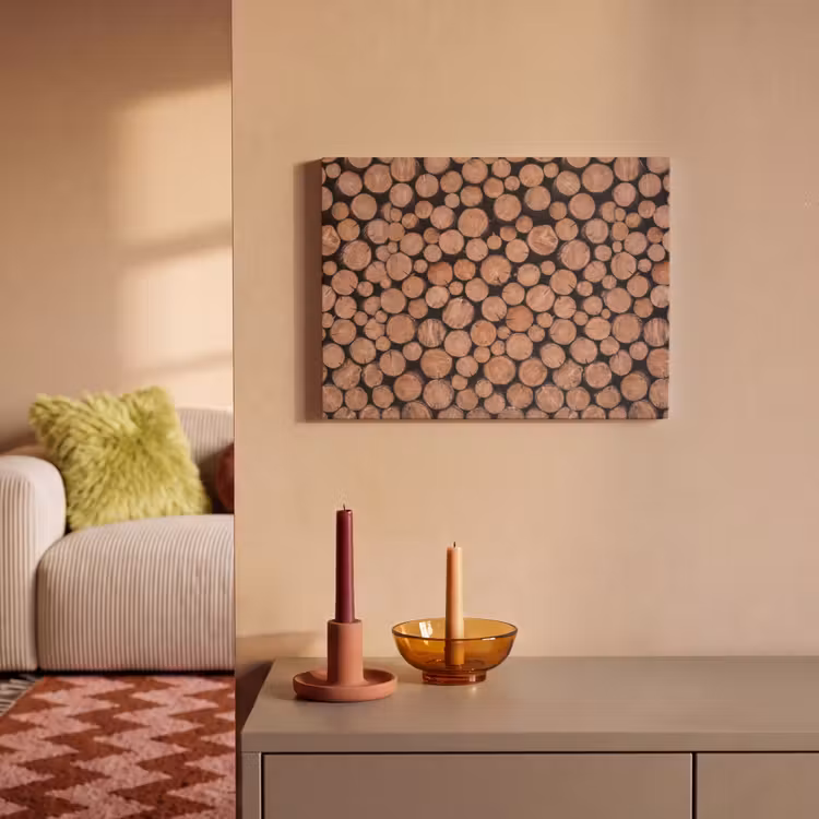 Akoestisch schilderij - Houtblokken - Textuur - Patroon - Bruin - Rustiek — 2