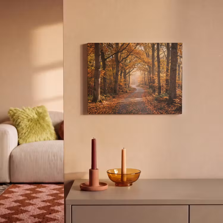 Akoestisch schilderij - Bospad - Herfstbos - Bladeren - Oranje - Nostalgisch — 2