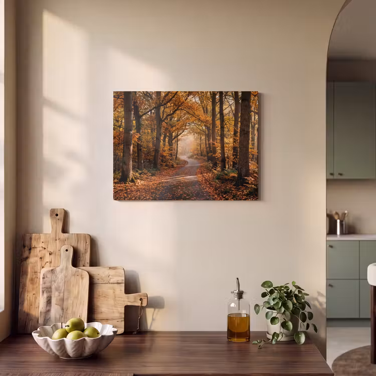 Akoestisch schilderij - Bospad - Herfstbos - Bladeren - Oranje - Nostalgisch — 3