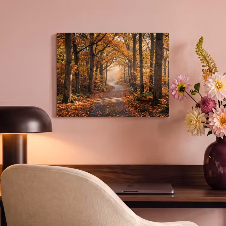 Akoestisch schilderij - Bospad - Herfstbos - Bladeren - Oranje - Nostalgisch — 4