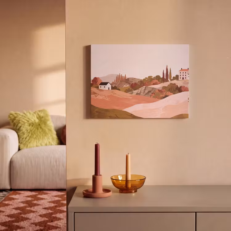 Akoestisch schilderij - Heuvellandschap - Grafisch - Terracotta — 2