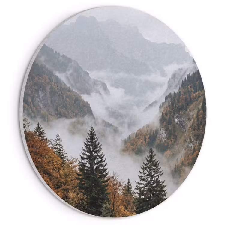 Akoestisch schilderij rond - Bergen - Vallei - Mist - Herfst - Natuur — 1