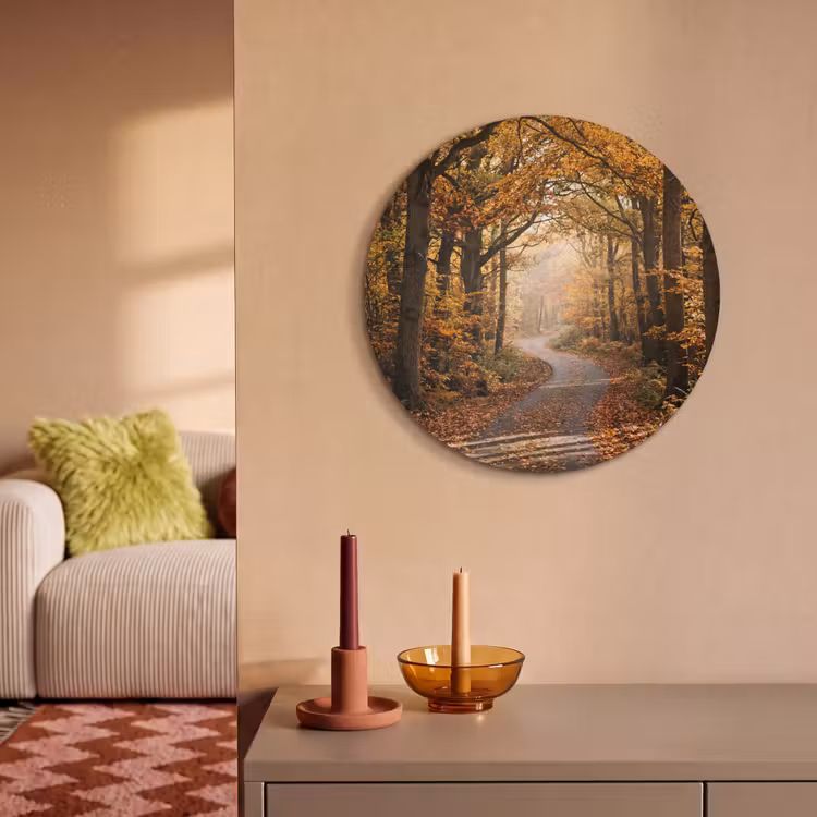 Akoestisch schilderij rond - Bospad - Herfstbos - Bladeren - Oranje - Nostalgisch — 3