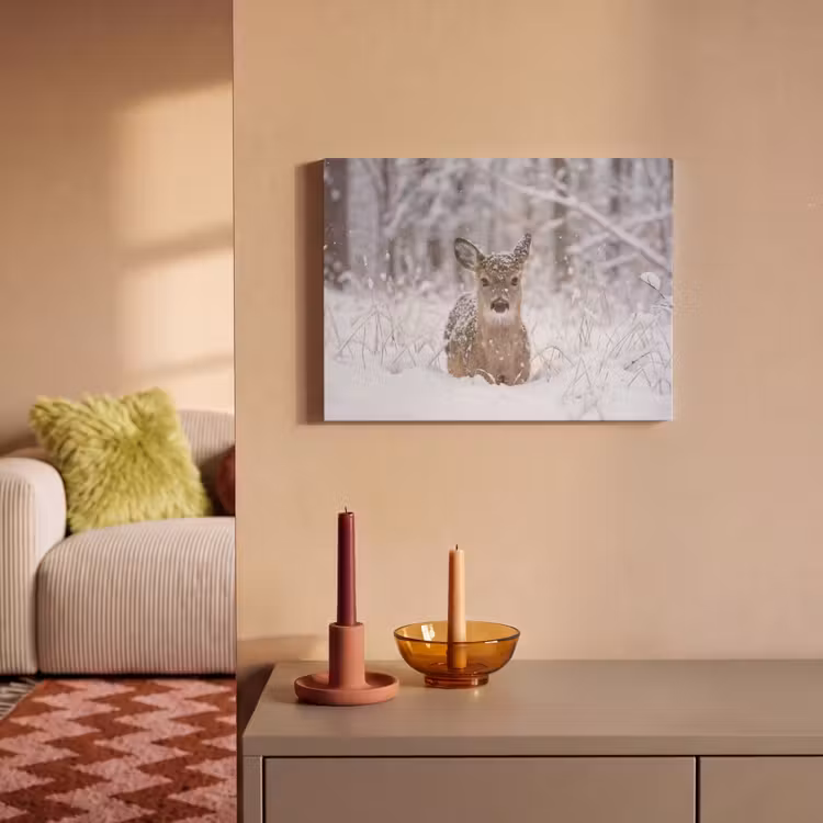 Akoestisch schilderij - Hert - Sneeuw - Bos - Dieren - Vertederend — 2