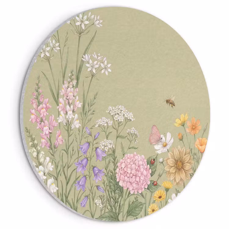 Akoestisch schilderij rond - Botanisch - Bloemen - Kleurrijk — 1