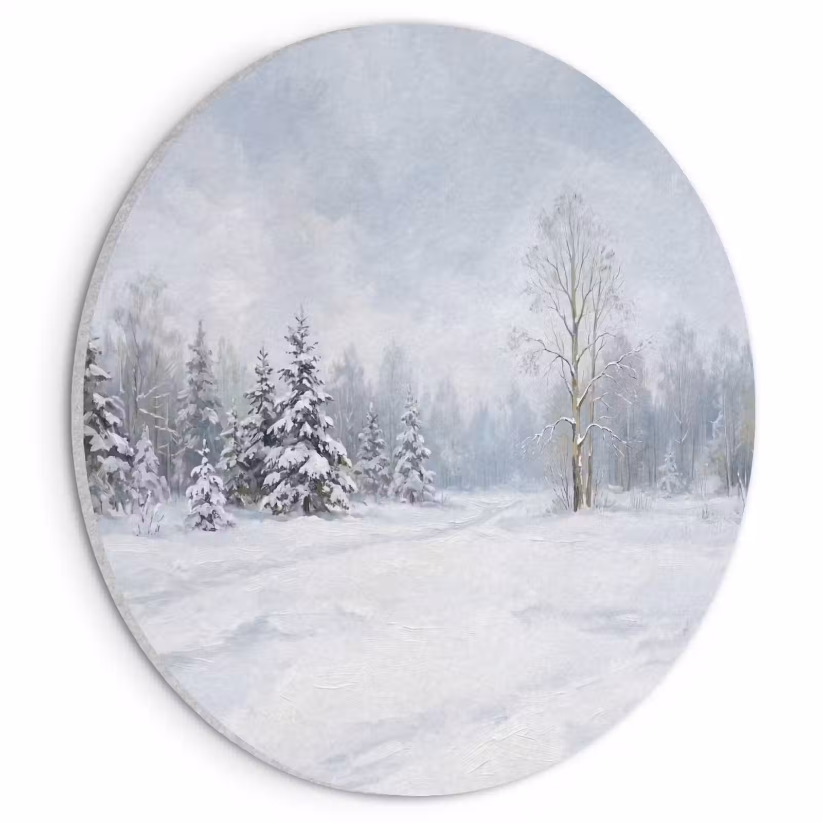 Akoestisch schilderij rond - Bospad - Dennen - Sneeuw - Winter - Rustgevend — 1