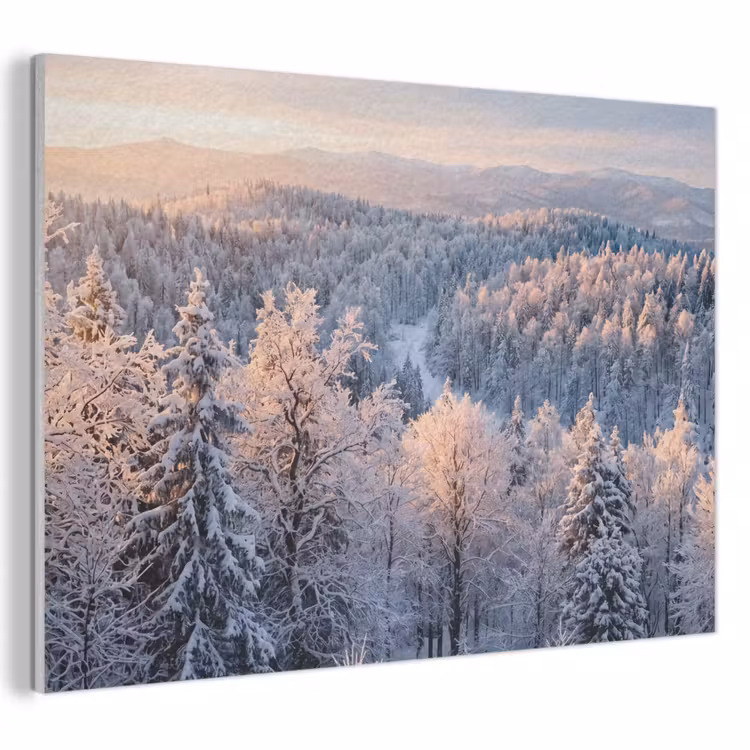 Akoestisch schilderij - Bos - Bergen - Goud - Winter - Warm — 1