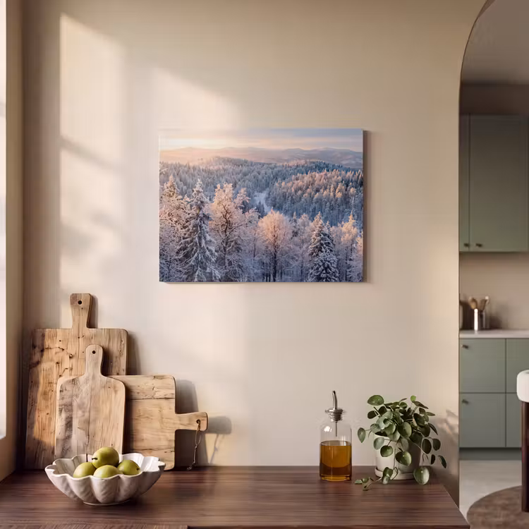Akoestisch schilderij - Bos - Bergen - Goud - Winter - Warm — 3