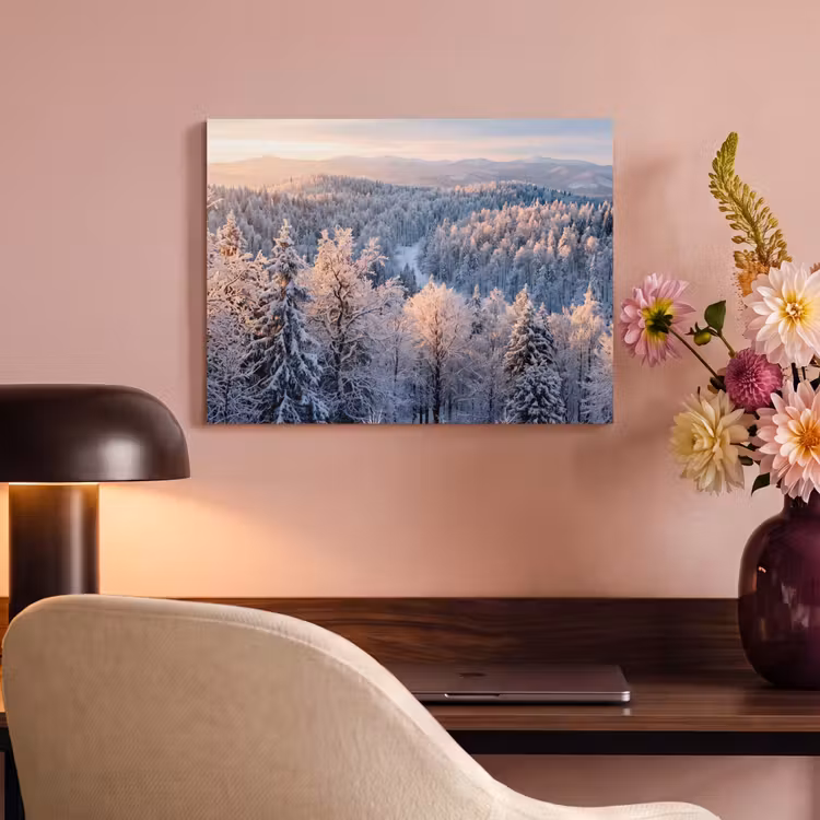 Akoestisch schilderij - Bos - Bergen - Goud - Winter - Warm — 4
