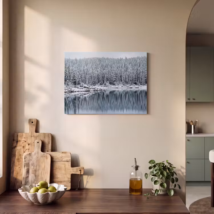 Akoestisch schilderij - Bos - Reflectie - Meer - Winter - Serene — 3