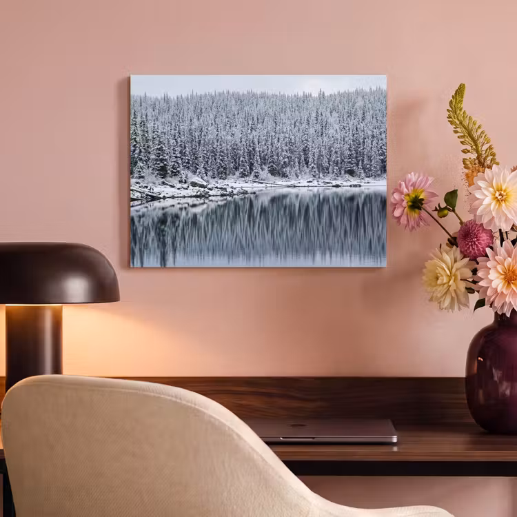 Akoestisch schilderij - Bos - Reflectie - Meer - Winter - Serene — 4