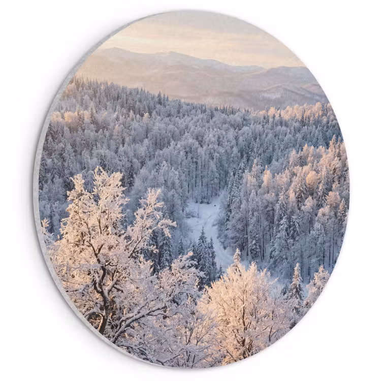 Akoestisch schilderij rond - Bos - Bergen - Goud - Winter - Warm — 1