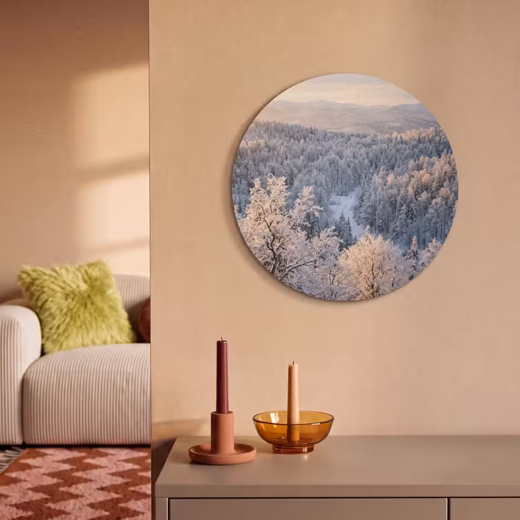 Akoestisch schilderij rond - Bos - Bergen - Goud - Winter - Warm — 3