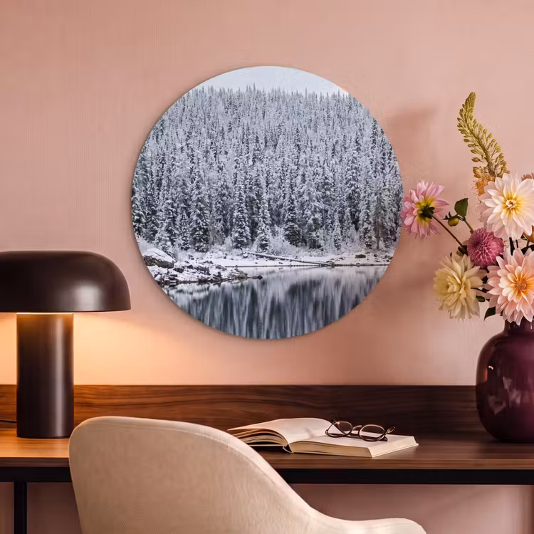 Akoestisch schilderij rond - Bos - Reflectie - Meer - Winter - Serene — 2