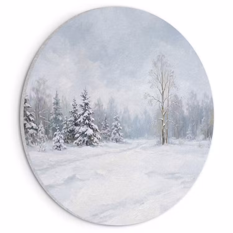 Akoestisch schilderij rond - Bospad - Dennen - Sneeuw - Winter - Rustgevend — 1