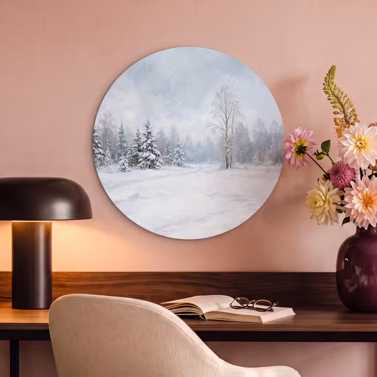 Akoestisch schilderij rond - Bospad - Dennen - Sneeuw - Winter - Rustgevend — 2