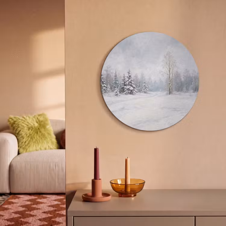 Akoestisch schilderij rond - Bospad - Dennen - Sneeuw - Winter - Rustgevend — 3