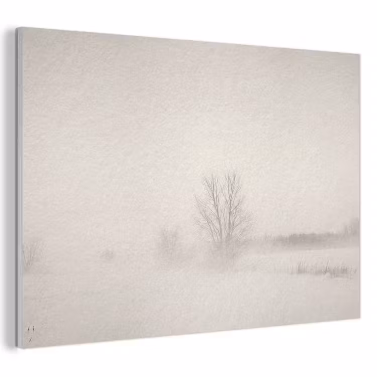 Akoestisch schilderij - Boom - Mist - Sneeuw - Winter - Minimalistisch — 1