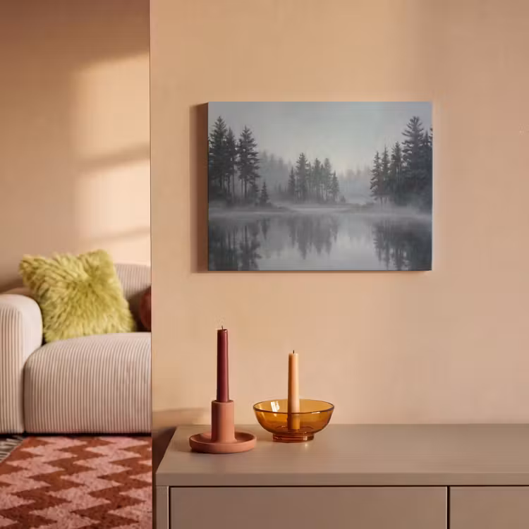 Akoestisch schilderij - Bos - Meer - Mist - Natuur - Grijs — 2