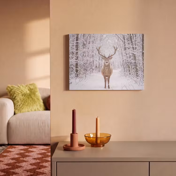 Akoestisch schilderij - Hert - Winter - Bos - Natuur - Wit — 2