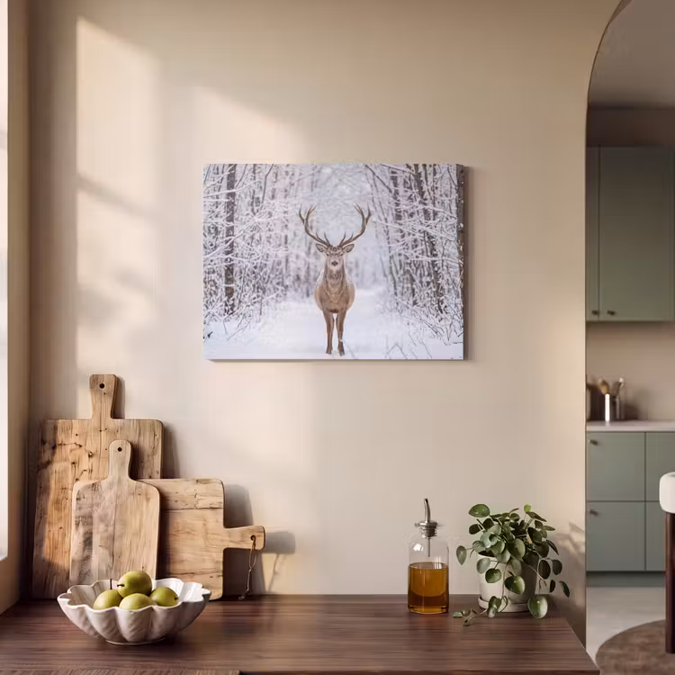 Akoestisch schilderij - Hert - Winter - Bos - Natuur - Wit — 3