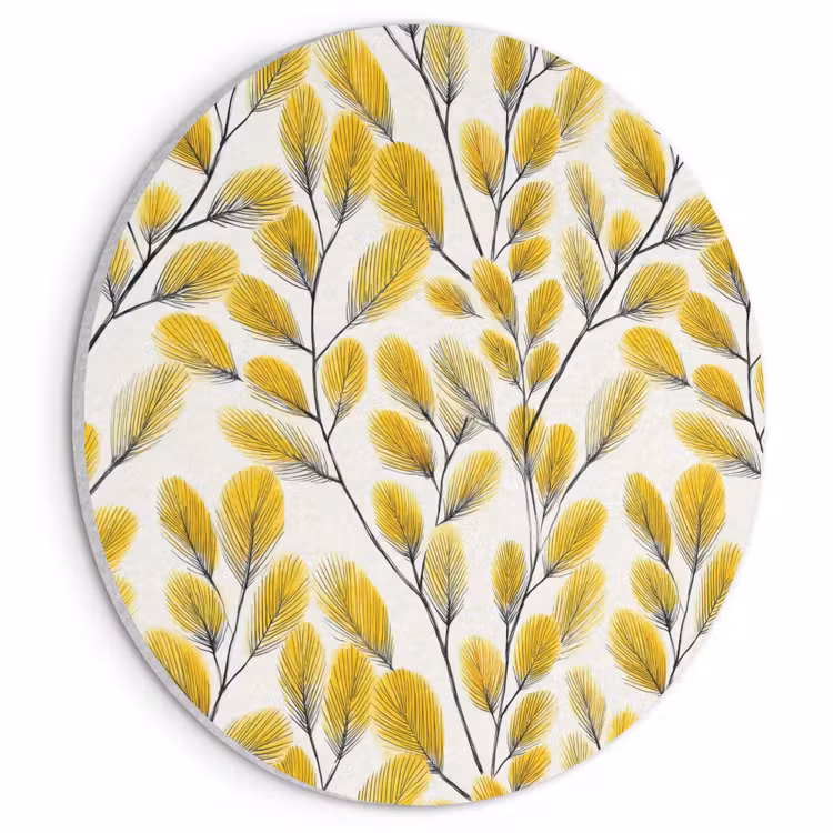 Akoestisch schilderij rond - Bladeren - Botanisch - Elegant - Geel - Zwart — 1
