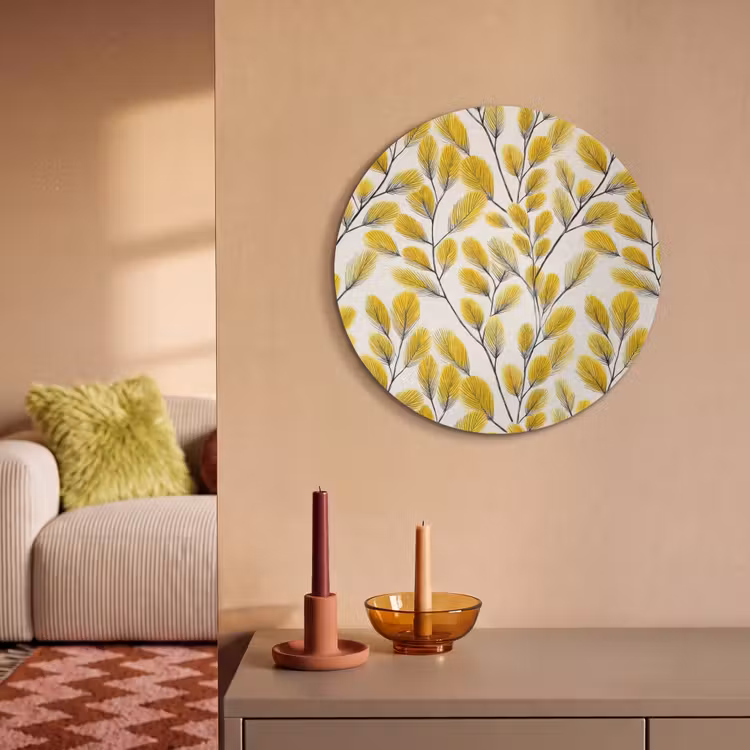 Akoestisch schilderij rond - Bladeren - Botanisch - Elegant - Geel - Zwart — 3