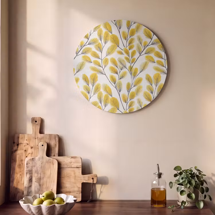Akoestisch schilderij rond - Bladeren - Botanisch - Elegant - Geel - Zwart — 4