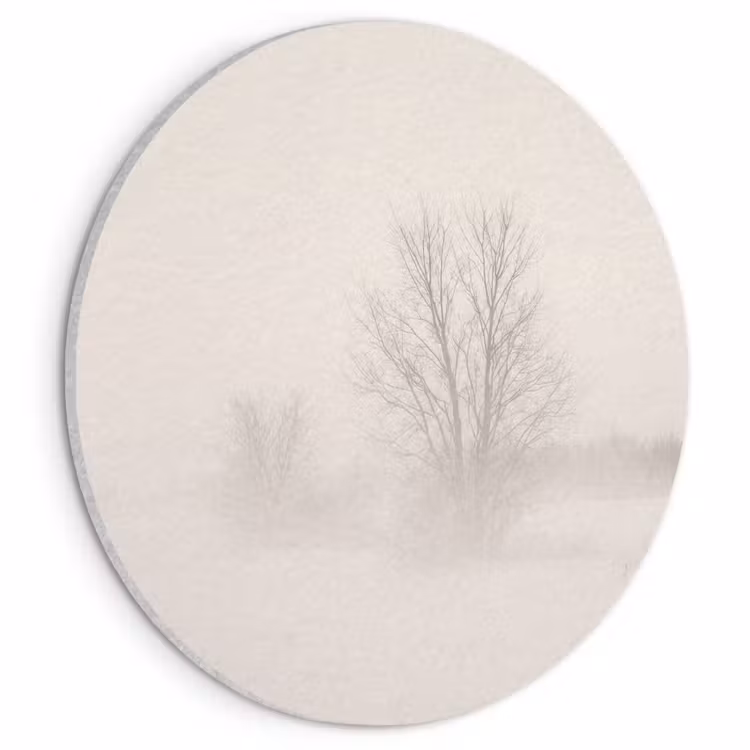 Akoestisch schilderij rond - Boom - Mist - Sneeuw - Winter - Minimalistisch — 1