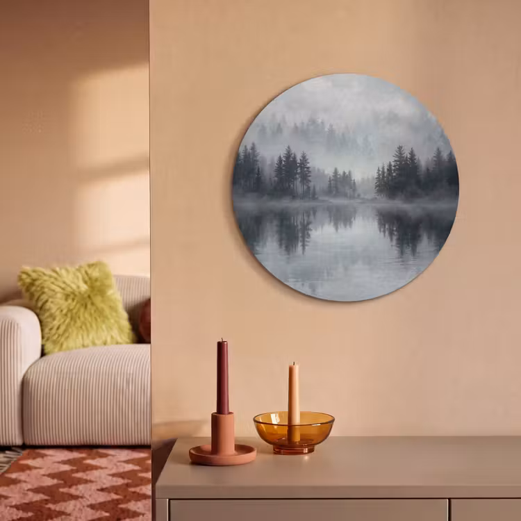 Akoestisch schilderij rond - Bos - Meer - Mist - Natuur - Grijs — 3