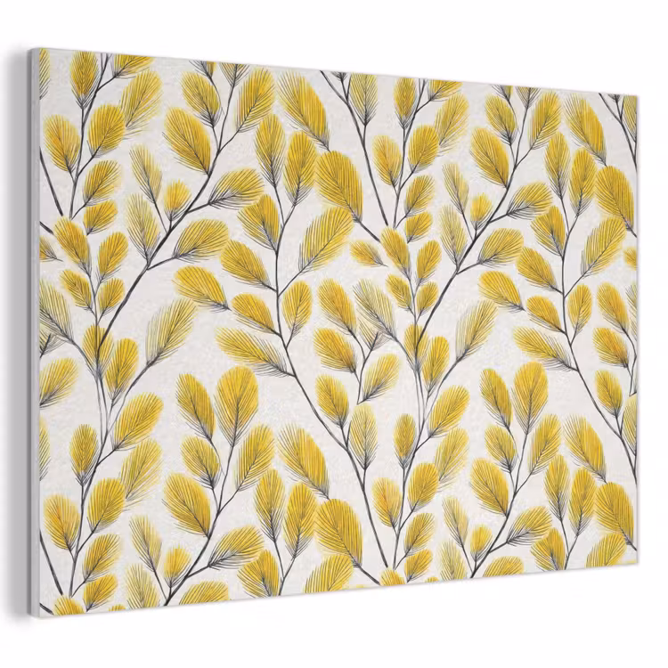 Akoestisch schilderij - Bladeren - Botanisch - Elegant - Geel - Zwart — 1
