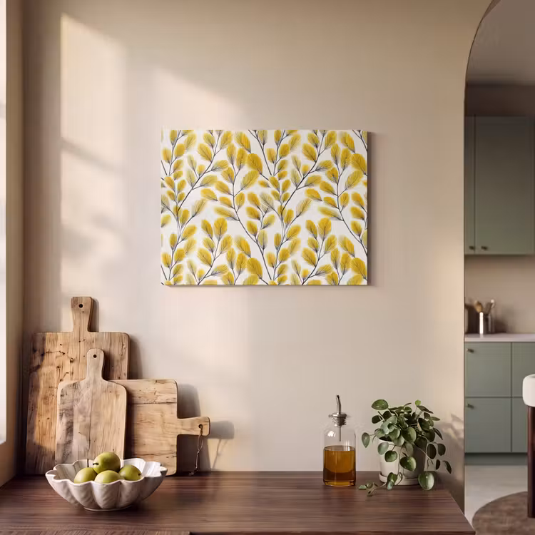 Akoestisch schilderij - Bladeren - Botanisch - Elegant - Geel - Zwart — 3