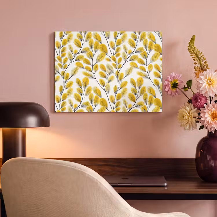 Akoestisch schilderij - Bladeren - Botanisch - Elegant - Geel - Zwart — 4