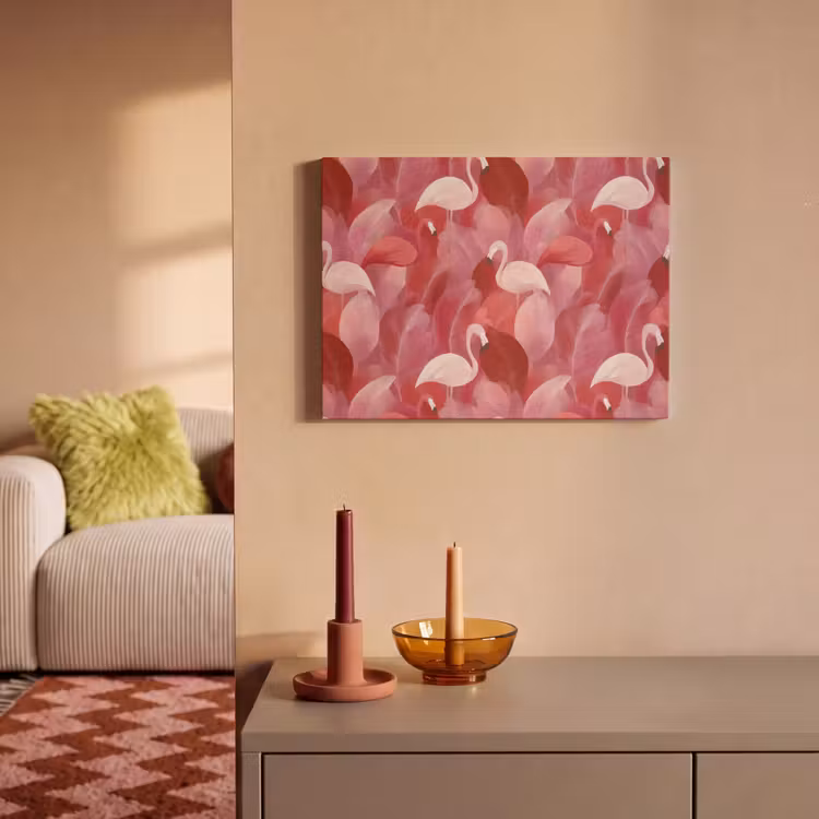 Akoestisch schilderij - Flamingo - Botanisch - Elegant - Roze - Rood — 2