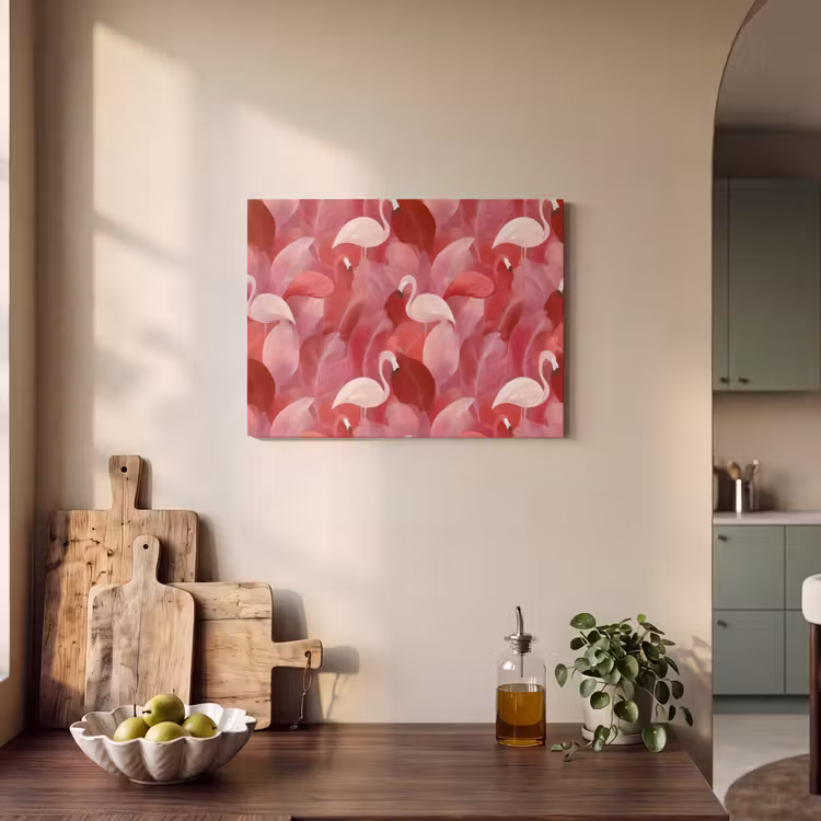 Akoestisch schilderij - Flamingo - Botanisch - Elegant - Roze - Rood — 3